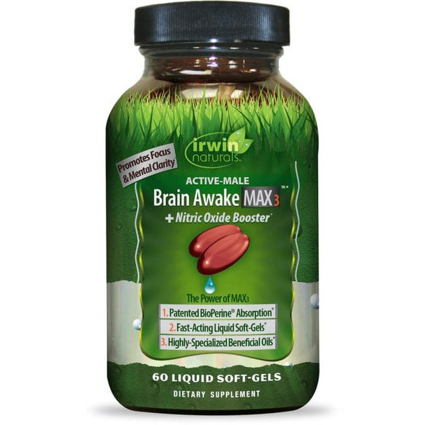 Irwin Naturals - Brain Awake Max3 + Nitric Oxide Booster - 60 Liquid Softgels