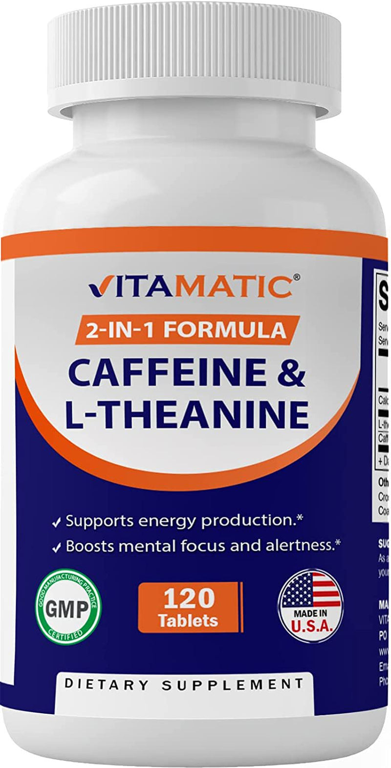 2 Packs Vitamatic Caffeine Pills with L-Theanine - 300 Mg per Tablet - 120 Vegetarian Tablets - Nootropic Supplement for Focused Energy (Total 240 Tablets)