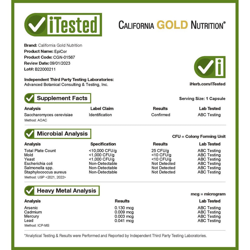 California Gold Nutrition Epicor, Dried Yeast Fermentate, 500 Mg, 30 Veggie Capsules