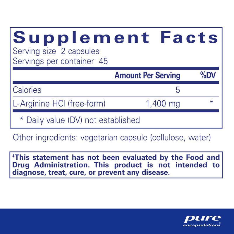 Pure Encapsulations L-Arginine | Supplement to Support Nitric Oxide Production, Immune Support, Memory, Heart Health, and Healthy Blood Flow* | 90 Capsules