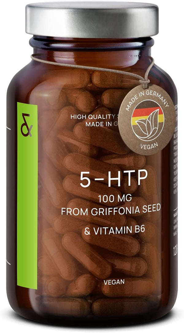 5HTP 100Mg plus Vitamin B6 Complex - 5 HTP Extra Strength from Griffonia Seed Extract - Mood, Sleep, Stress Support - 4 Months Supply - 120 Nootropic Capsules - Vegan - Gmo-Free - Made in Germany