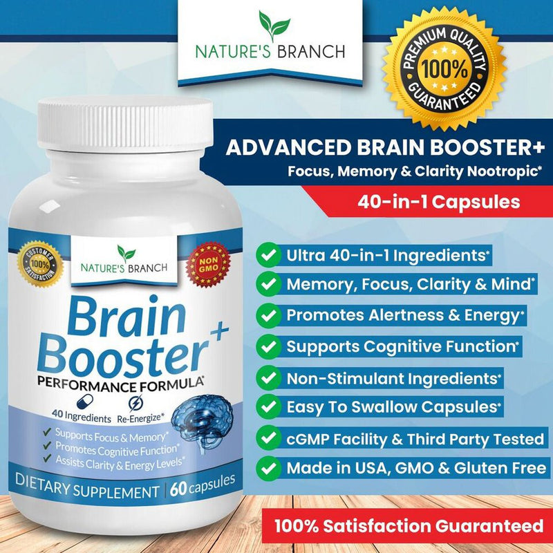 ADVANCED Brain Booster Supplement Memory Focus Mind & Clarity Enhancer - 60 Capsules