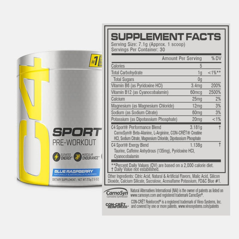 Cellucor C4 Sport Preworkout Powder - Blue Raspberry - NSF Certified - 30 Servings