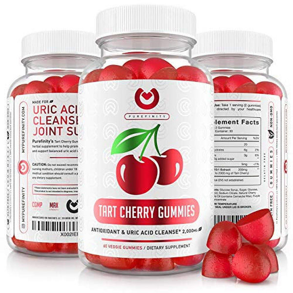 Purefinity Tart Cherry Gummies - Rawtart Cherry Extract Gummy Alternative to Tart Cherry Capsules, Juice, Pills - Advanced Uric Acid Cleanse, Powerful Antioixidant W/ Joint Support - 60 Vega