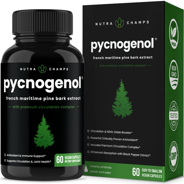 Nutrachamps Pycnogenol® Pine Bark - Premium Supplement with Herbal Complex for Circulation, Blood Flow & Nitric Oxide Production - Superior Absorption & Results with Black Pepper Extract