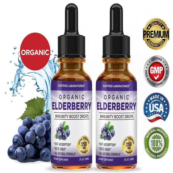 Organic Elderberry Liquid Extract Drops 250Mg Berry Flavor 2Oz 2 Bottles