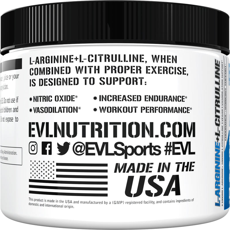 Evlution Nutrition L-Arginine + L-Citrulline - Endurance + Workout Performance Supplement - 500Mg Complex - Vasodilation + Nitric Oxide Support - Vegan + Gluten Free Capsules - 60 Servings