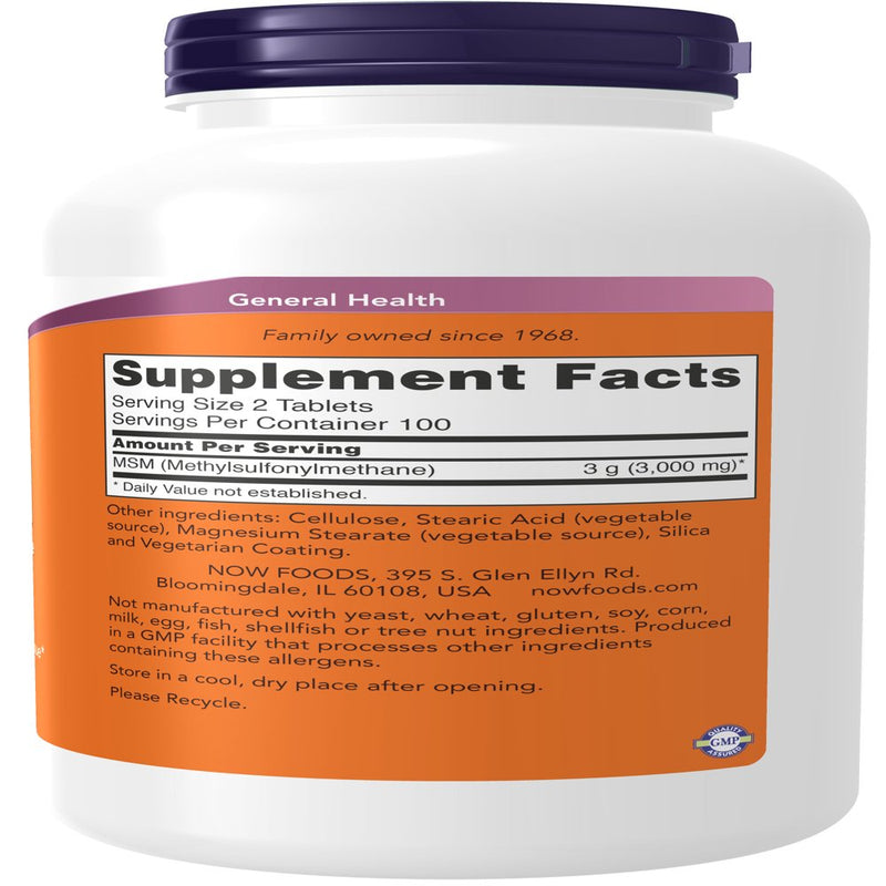 NOW Supplements, MSM (Methylsulfonylmethane) 1,500 Mg, Supports Healthy Cartilage*, Joint Health*, 200 Tablets