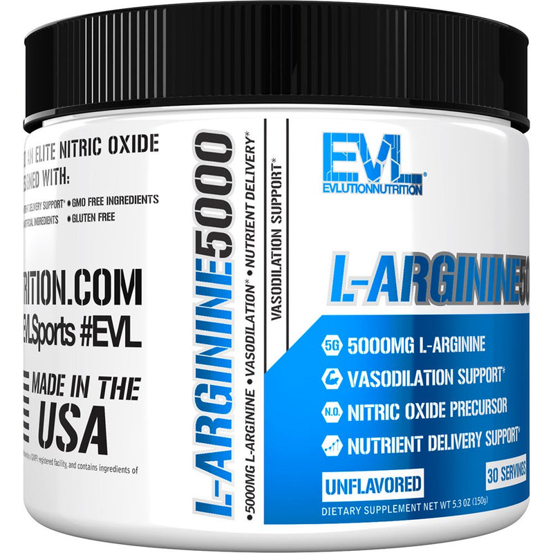 Evlution Nutrition Nitric Oxide Booster L-Arginine Supplement - High Potency Nitric Oxide Supplement with 5000Mg of L Arginine for Enhanced Pumps Energy Muscle Growth and Vascularity - Unflavored