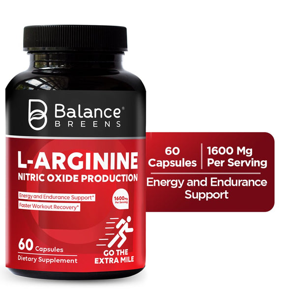 Balance Breens L-Arginine Nitric Oxide Booster 60 Capsules - Supplement for Muscle Building, Endurance, Vascularity, Energy