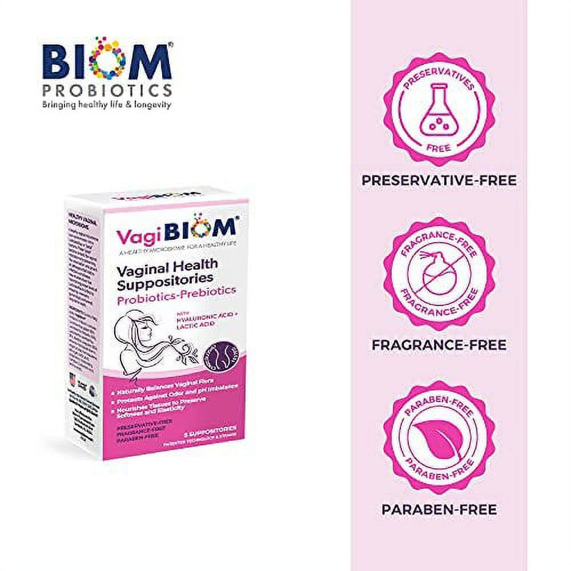 Biom Probiotics Fragrance Free Probiotic Vaginal Suppositories for Women, Ph Balance Suppositories for Vaginal Health , 15 Count