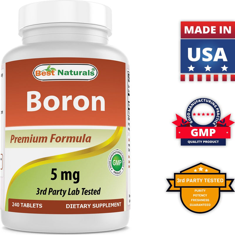3 Pack Best Naturals Boron 5 Mg 240 Tablets | Boron Supplements Support Healthy Hormonal Balance and Bone Strength