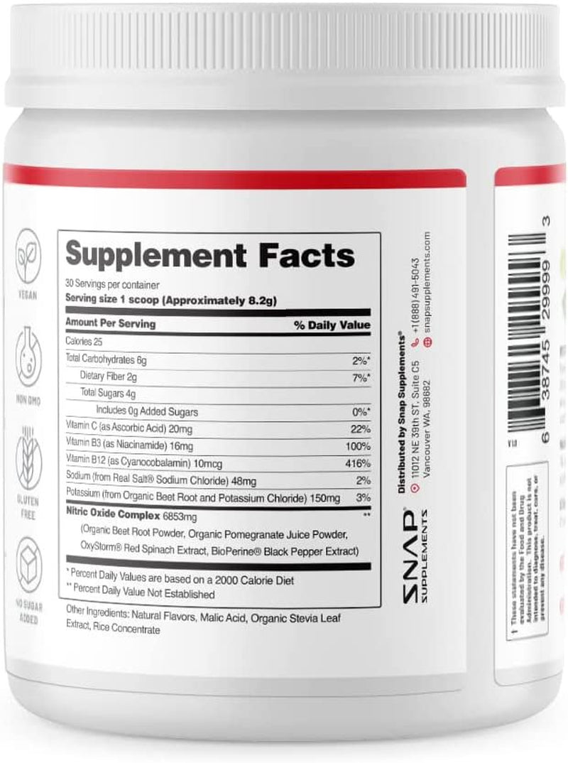 Snap Supplements Nitric Oxide Beet Root Powder Cherry Lime - Support Heart Health, 250G