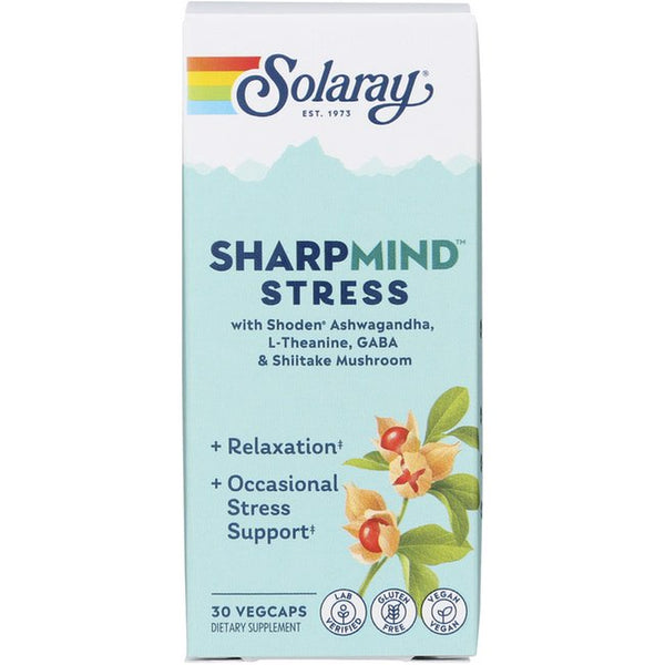 Solaray Sharpmind Stress, Nootropic Mood Support Supplement, for Relaxation and Occasional Stress Relief Support, Adaptogen with Ashwagandha, L Theanine, 60 Day Money Guarantee, 30 Serv 30 Vegcaps