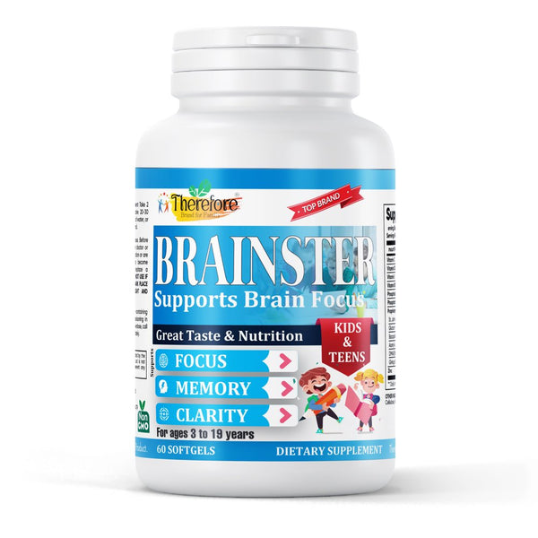 Brainster Kids Brain Supplement, Brain Booster with Omega 3 EPA/DHA for Kids & Teens- Support Memory, Clarity, Concentration, Non-Gmo, Non-Habit Forming GMO Free 60 Chewable Softgels