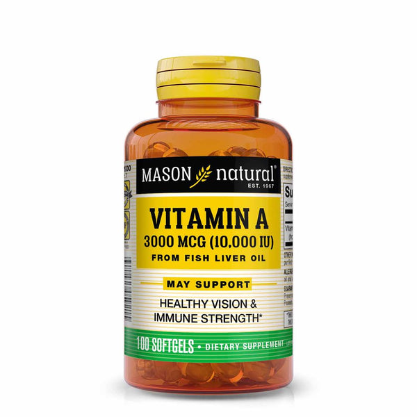 Mason Natural Vitamin a 3,000 Mcg (10000 IU) from Fish Liver Oil - Promotes Healthy Vision, Supports a Healthy Immune System, Essential Nutrient, 100 Softgels