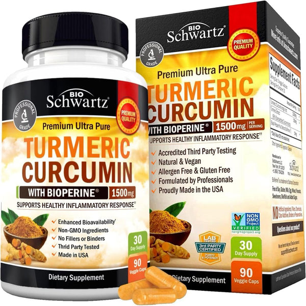 Bioschwartz Turmeric Curcumin with Bioperine 1500Mg | Turmeric Capsules with Black Pepper, 90Ct