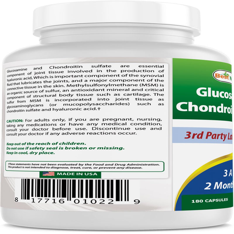 2 Pack Best Naturals Glucosamine, Chondroitin & MSM 180 Capsules | Joint Support