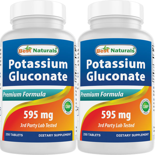 2 Pack Best Naturals Potassium Gluconate Supplement 595 Mg 250 Tablets