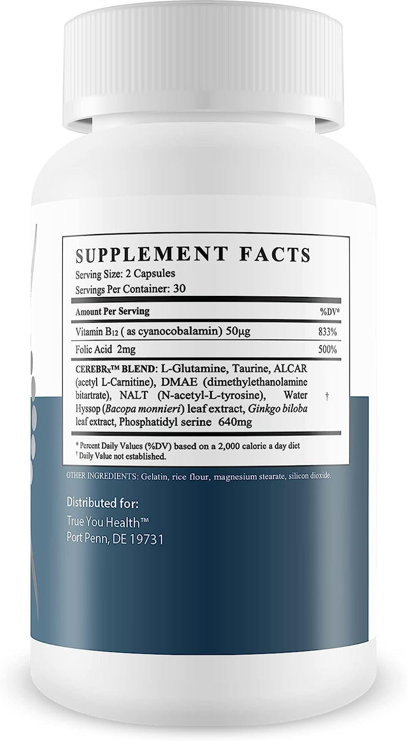 Advanced Memory Formula - by True You Health - Nootropic Brain Supplement - Formulated with Ginkgo Biloba, L-Glutamine, Bocopa Monnieri, Taurine, & More for Memory and Focus - 60 Count