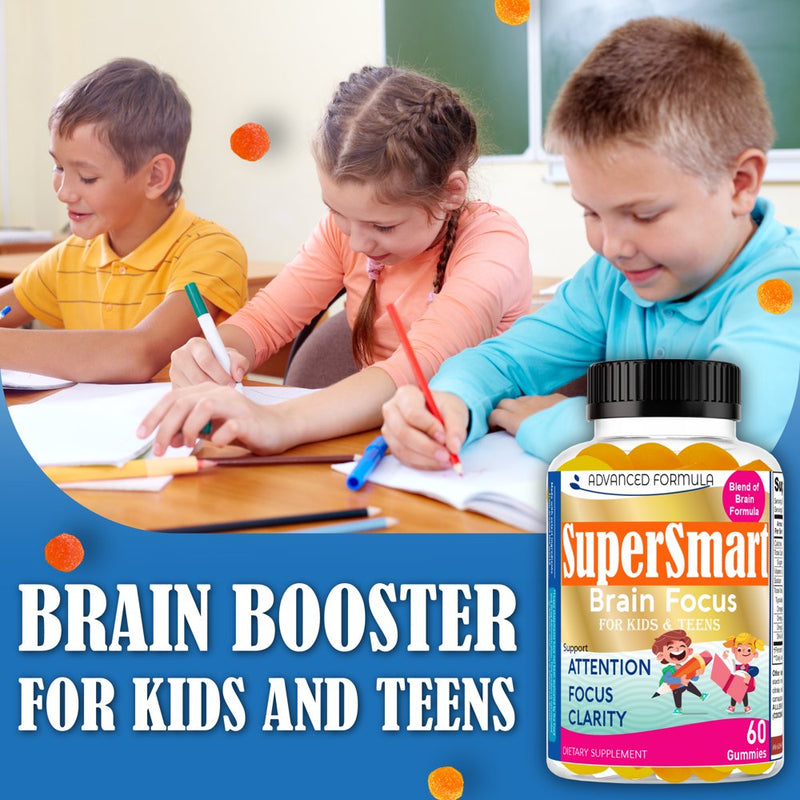 Super Smart Brain Focus Gummies for Kids & Teens, Focus Vitamins for Kids, Brain Supplements for Memory and Focus for Kids 60 Gummies