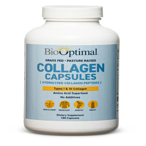 Biooptimal Collagen Pills - Collagen Supplements, 180 Capsules, Benefits Skin, Hair, Nails & Joints, Unisex Adult, Grass Fed, Non-Gmo