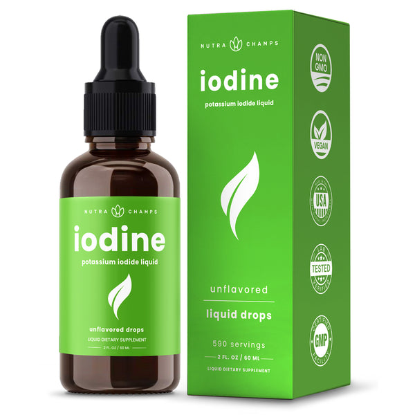 Nutrachamps Iodine Drops (1-2 Year Supply) Vegan Liquid Iodine Supplement Solution - Supports Thyroid Health, Hormones & Weight, Higher Absorption than Tablets - Iodine Tincture 590 Servings