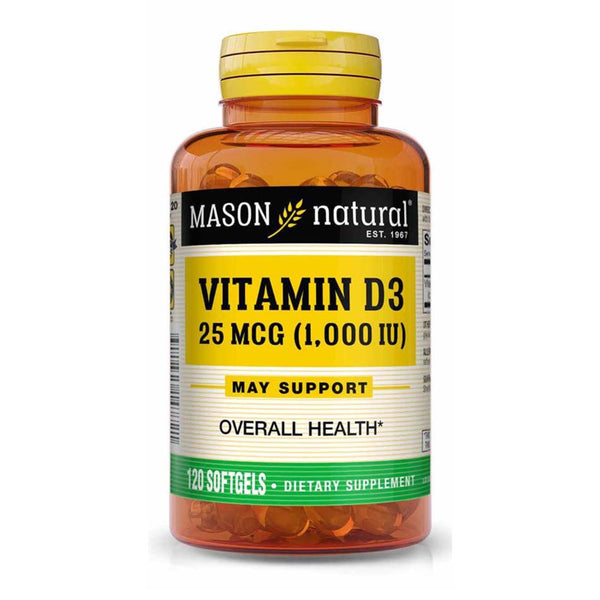 Mason Natural Vitamin D3 25 Mcg (1000 IU) - Supports Overall Health, Strengthens Bones and Muscles, from Fish Liver Oil, 120 Softgels