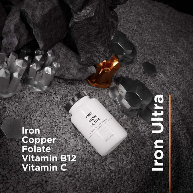 Amen Iron Ultra Supplement + Copper, Folate, Vitamin C & B12, Ferrous Sulfate 65Mg Iron Pills, 60 Ct