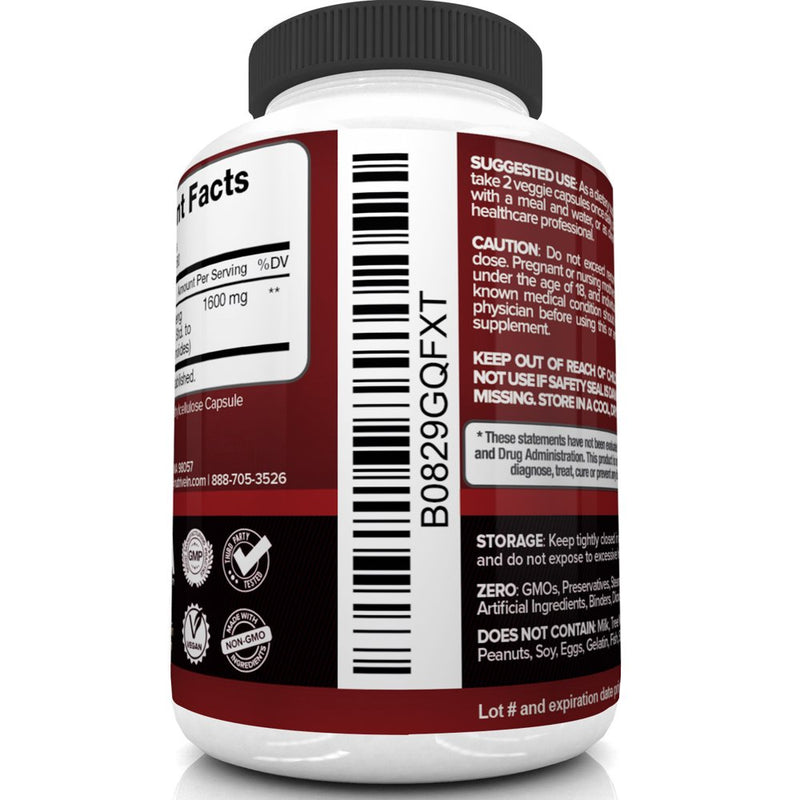 Nutrivein Korean Red Panax Ginseng 1600Mg - 120 Vegan Capsules - for Energy, Libido