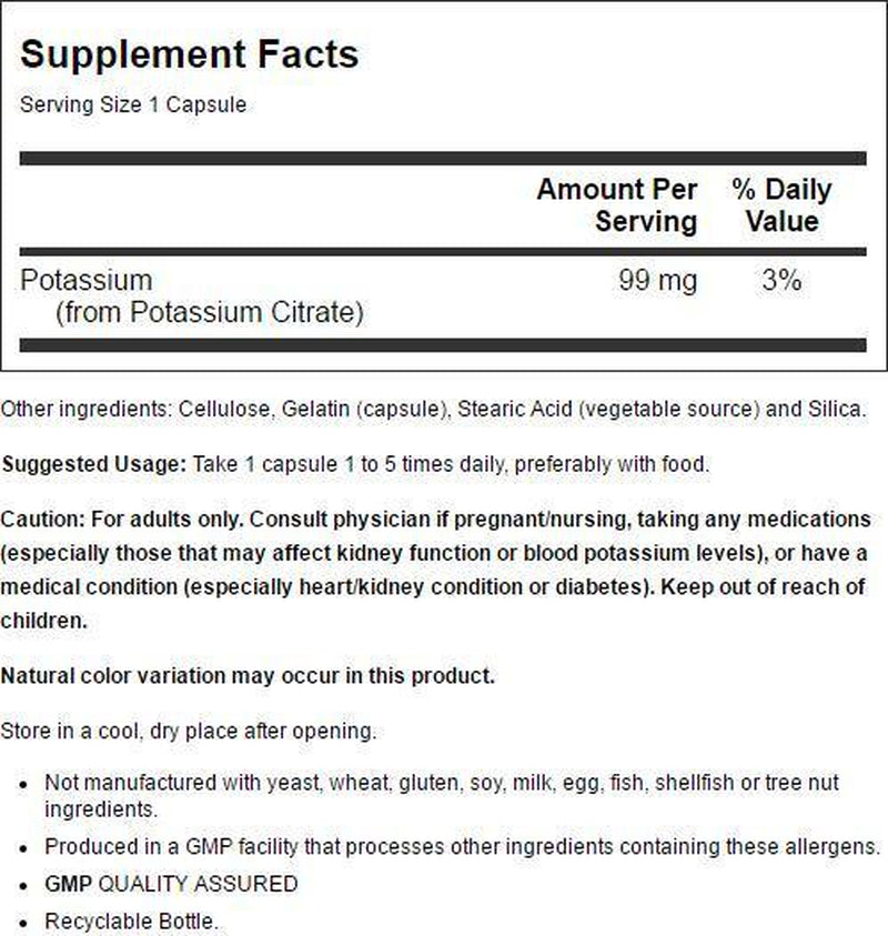 NOW Supplements, Potassium Citrate 99 Mg, Supports Electrolyte Balance and Normal Ph*, Essential Mineral, 180 Veg Capsules