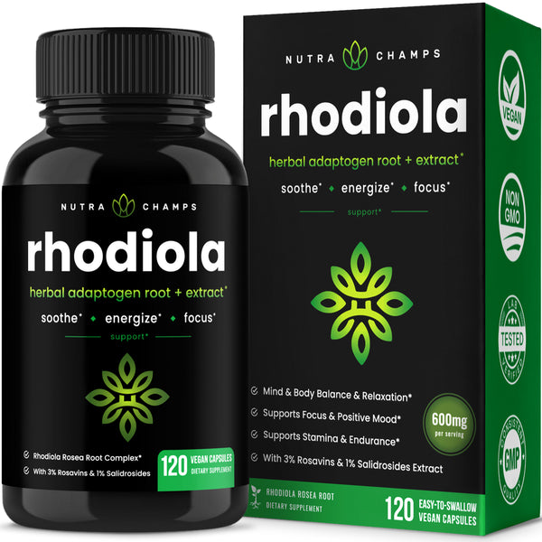 Nutrachamps Rhodiola Rosea Capsules [120] Rosavin plus Salidrosides | Rhodiola Rosea Extract Supplement | 300Mg Vegan Pills | Rhodiola for Energy, Stress Relief, Mood Support and Focus