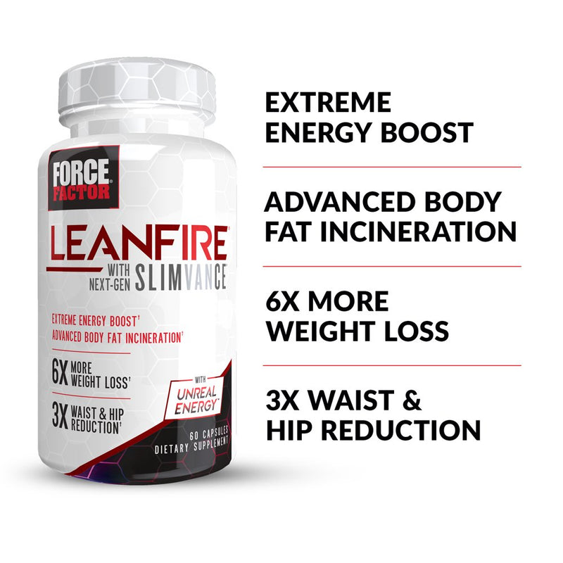 Force Factor Leanfire with Next-Gen SLIMVANCE, Thermogenic Fat Burner Supplement, 60 Count
