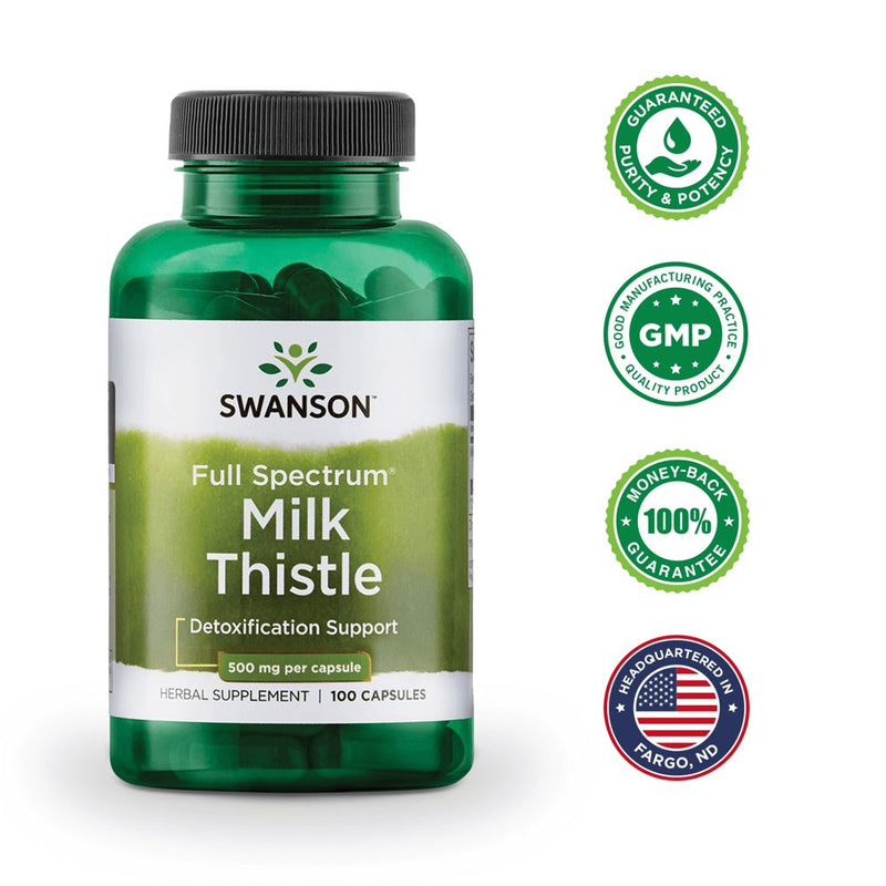 Swanson Milk Thistle Seed Capsules, 500 Mg, 100 Count