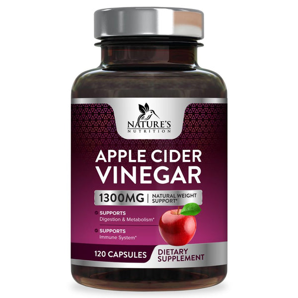 Apple Cider Vinegar Capsules for Detox and Cleanse, Digestion, and Immune Support, - 1300 Mg per Serving Premium ACV Pills - Gluten Free, Keto Friendly, Non-Gmo Supplement - 120 Capsules