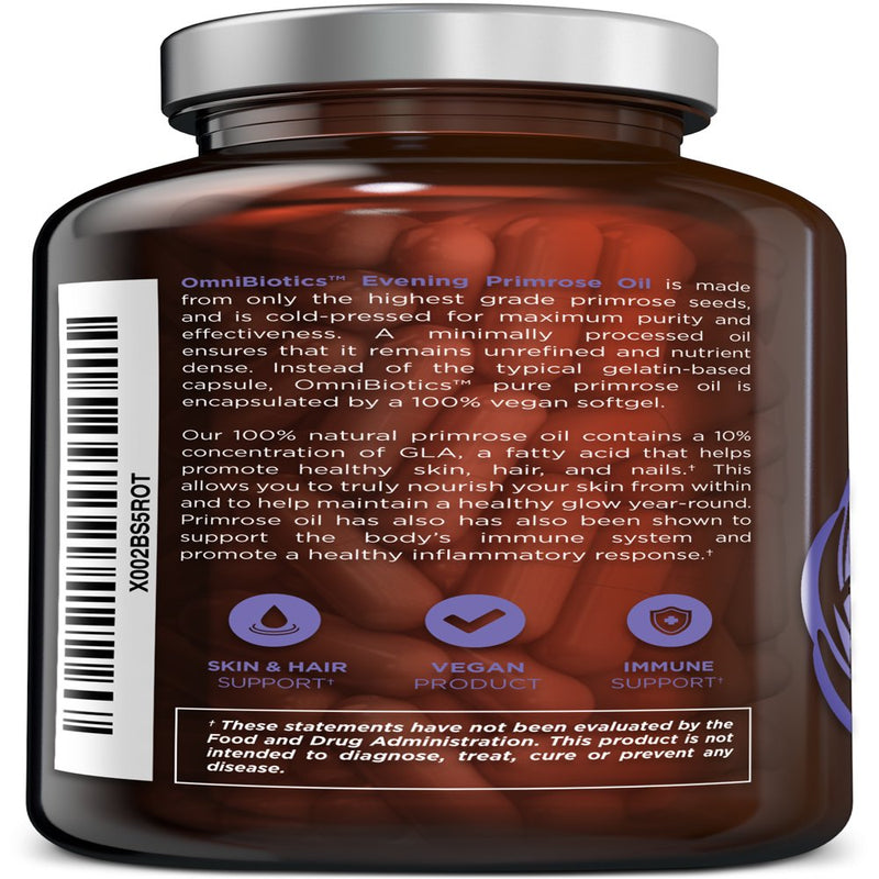 Organic Evening Primrose Oil 1,500 Mg - Hormone Balance, Menopause and PMS Relief - 120 Vegan Softgel Capsules by Omnibiotics