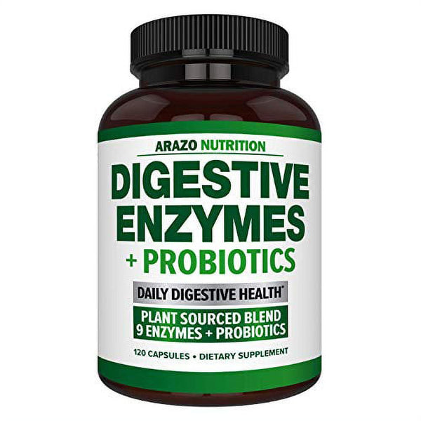 Digestive Enzymes with Probiotics - Multi Enzyme Nutritional Supplement - Acidophilus Bromelain Papaya Papain Lipase & Lactase - Improve Digestion - 120 Pills - Arazo Nutrition