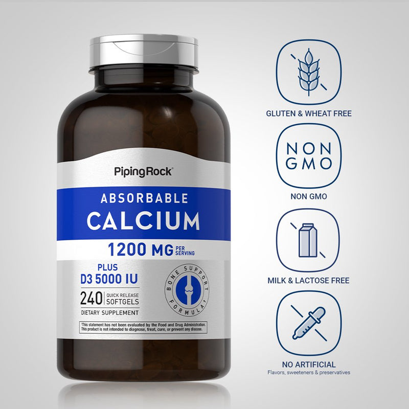 Calcium 1200 Mg with Vitamin D3 | 240 Softgels | Absorbable Calcium Supplement | Bone Support Formula | by Piping Rock