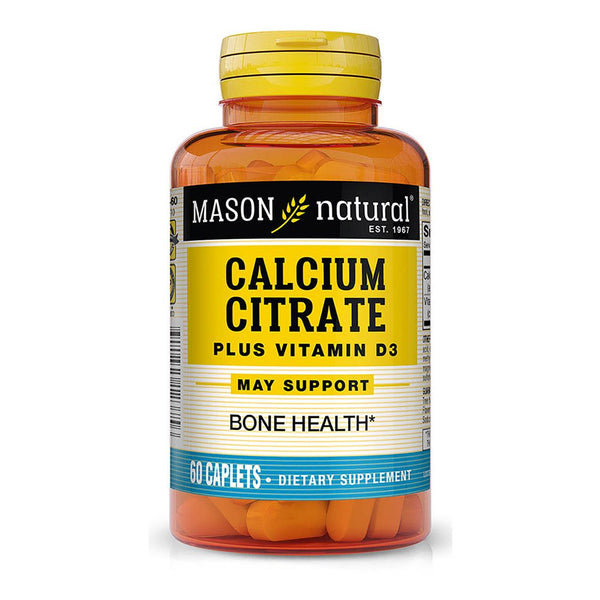 Mason Natural Calcium Citrate plus Vitamin D3 - Strengthens Muscle Function, Supports Healthy Bones and Overall Health, 60 Caplets