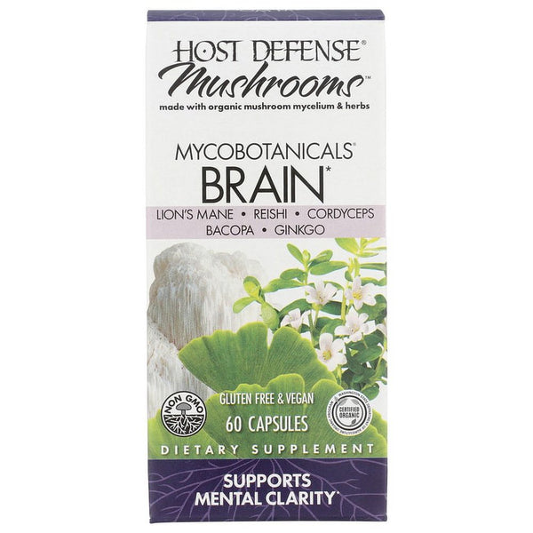 Myco Botanicals Brain - Supports Mental Clarity with Organic Mushrooms, Ginkgo & Bacopa (60 Vegetarian Capsules)