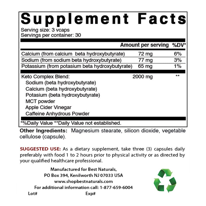 2 Pack Best Naturals Keto Diet Pills 2000 Mg 90 Vegetarian Capsules | Exogenous Ketones BHB Supplement
