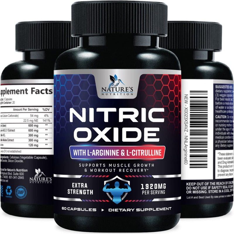 Extra Strength Nitric Oxide Supplement L Arginine 3X Strength - Citrulline Malate, AAKG, Beta Alanine - Premium Muscle Supporting Nitric Oxide Booster for Strength & Energy Supplements - 60 Capsules