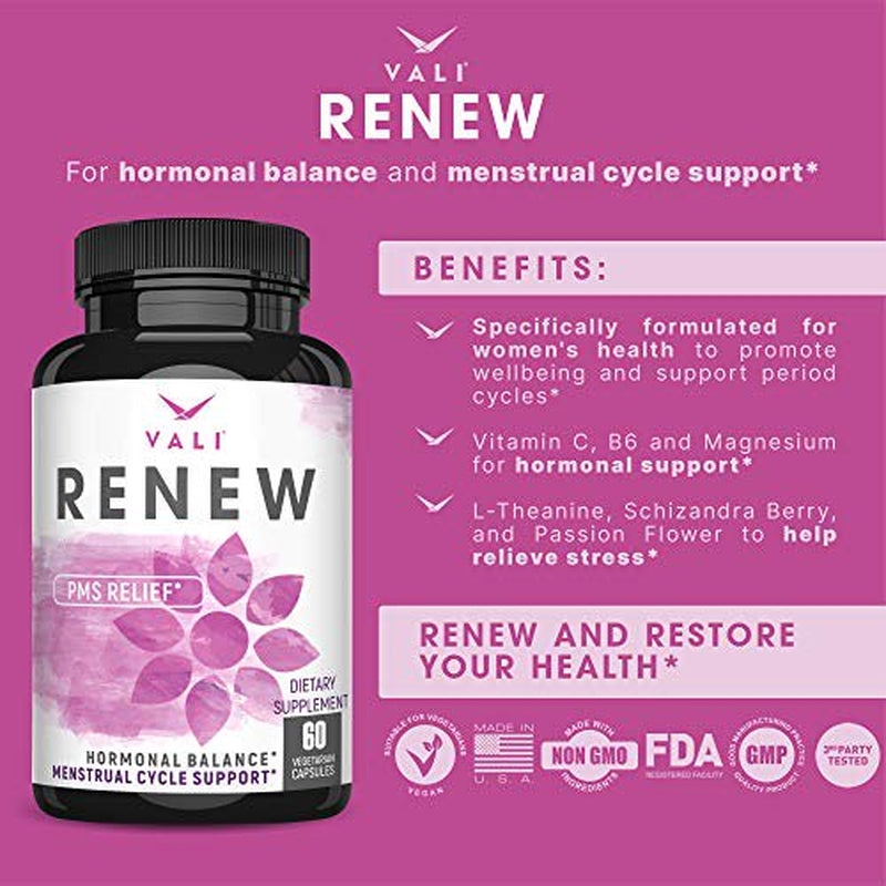 VALI Renew PMS Relief & Menstrual Cycle Support Supplement, 60 Veggie Capsules