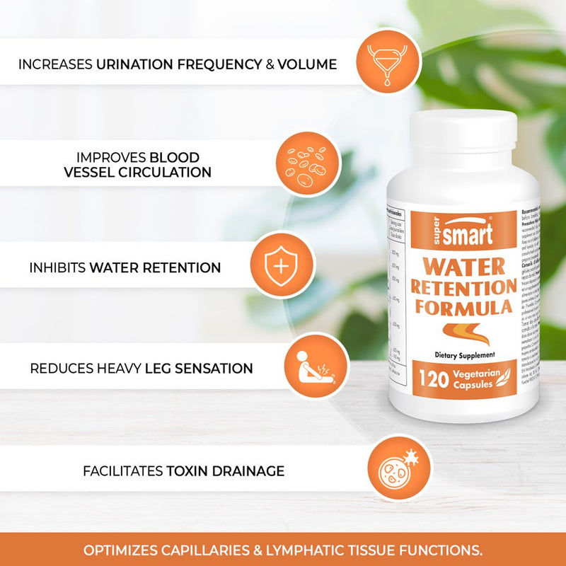 Supersmart - Water Retention Support - Natural Diuretic Water Pills - Weight Loss Supplement | Non-Gmo & Gluten Free - 120 Vegetarian Capsules