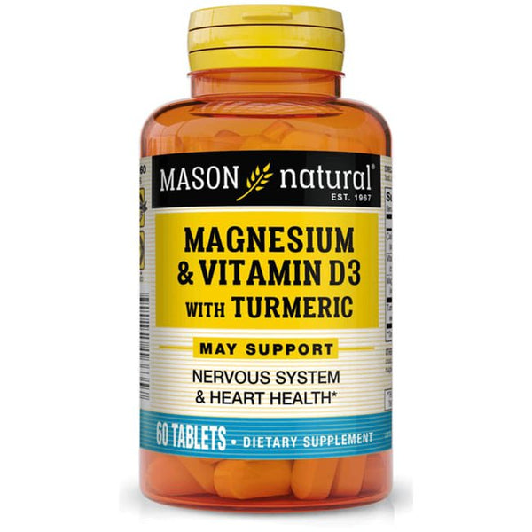 Mason Natural Magnesium & D3 with Turmeric: Nervous System, Bone, and Joint Health, 60 Tablets