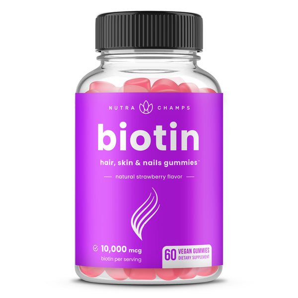 Nutrachamps Biotin Gummies 10000Mcg [Highest Potency] for Healthy Hair, Skin & Nails Vitamins for Women, Men & Kids - 5000Mcg in Each Hair Vitamins Gummy - Vegan, Non-Gmo, Hair Health Supplement