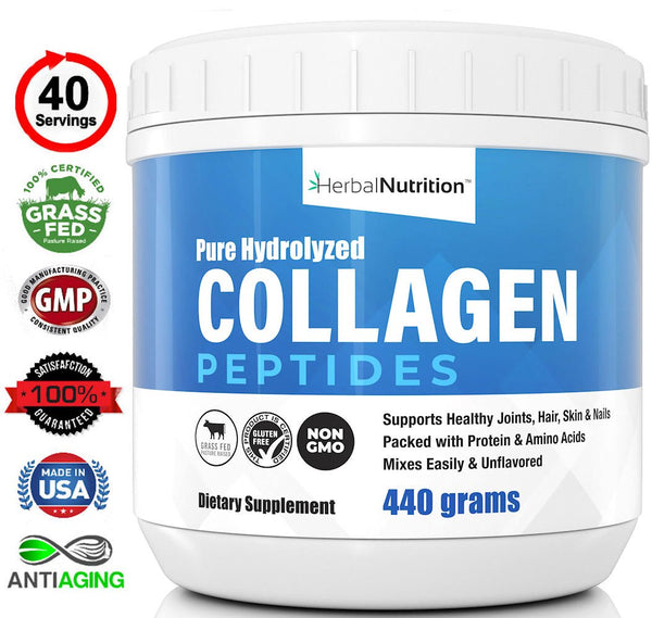 Collagen Peptides Powder Contains Vital Proteins for Skin Hair Nails and Joint Health, Non GMO Gluten Free 40 Servings