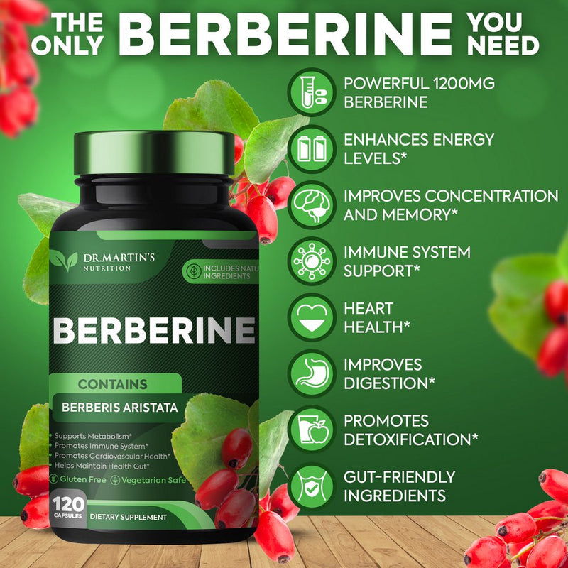 Potent 1200Mg Berberine Supplement | 120 Capsules | Berberine HCL Supplement for Healthy Weight Management | Supports Healthy Immune System | Improves Cardiovascular Health & Gastrointestinal Wellness