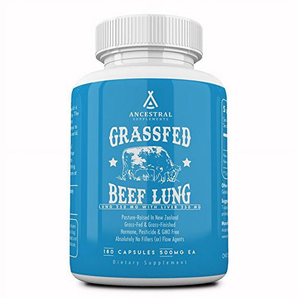 Ancestral Supplements Beef Lung (With Liver) - Supports Lung, Respiratory, Vascular, Circulatory Health (180 Capsules)