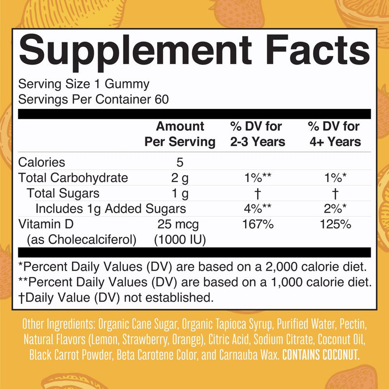 Maryruth Organics | Vitamin D3 Gummies for Adults & Kids | 2 Month Supply | Vitamin D Supplement for Bone Health | Vegan, Gluten Free | 60 Count